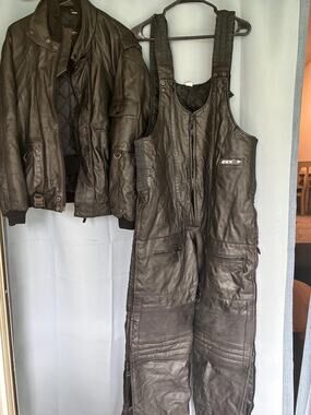 Vintage CKX Snowmobile Motorcycle Jacket & Overalls Black Leather Insulated XL
